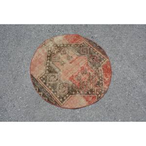 Alfombra turca Vintage de 2,9x2,9 pies, rojo, marrón, área grande, diseño de retazos de lana para pasillo o dormitorio, alfombra lateral con respaldo de látex - Product Image 1