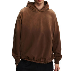 Sweat à capuche en coton épais 100% coton à manches longues, lavage à l'acide, ourlet élastique, vente en gros - Product Image 4