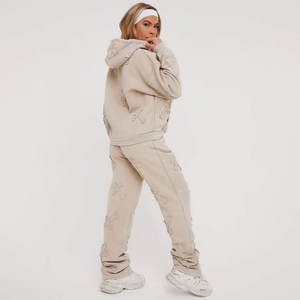 ชุดเสื้อฮู้ดและกางเกงวอร์มลำลอง2ชิ้นผ้าฟลีซฟอกสีวินเทจแนววินเทจสำหรับฤดูหนาวในราคา - Product Image 3