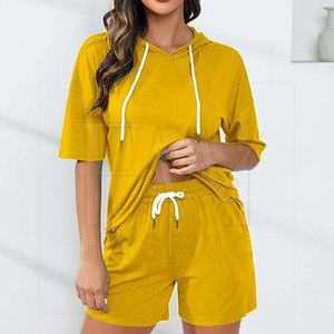 ชุดเสื้อมีฮู้ดแขนสั้นลำลองสำหรับผู้หญิงชุดเสื้อผ้า100% ผ้าฝ้ายสองชิ้นขนาดใหญ่พิเศษสำหรับฤดูร้อน - Product Image 2