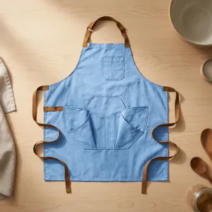 Classic Blue Canvas Sleeveless Bib <b>Apron</b> with Multiple Pockets Heavy Duty Reusable for Daily Use - Product Image 1