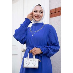 Robe modeste hijab à manches plissées indigo - Product Image 4