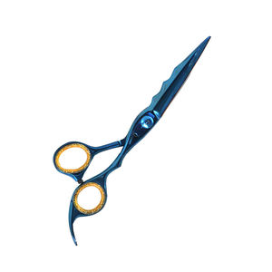 Tijera de corte de pelo de peluquero de lujo, tijera de corte de hoja afilada de acero inoxidable con revestimiento azul con reposapiés y anillo de goma - Product Image 2