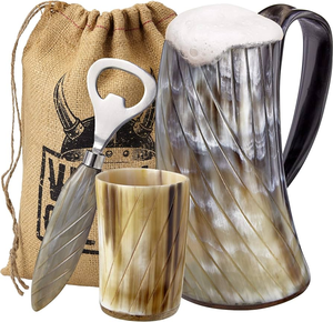 Authentic Large Medieval Beer Tankard Handmade Viking Drinking Horn <b>Mug</b> <b>Stand</b> Customizable Engraved Animal Natural Polished - Product Image 4