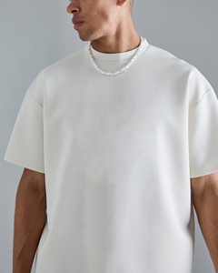 Camisetas de algodón 100% de peso pesado para hombre, camiseta de hombre con logotipo impreso DTF personalizado de manga corta con hombros caídos de gran tamaño en blanco - Product Image 2