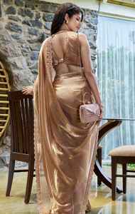 Sari de Seda Satinada Fandy para Mujer con Borde de Diamantes con Concepto Zarkhad para un Look Tradicional Elegante, Perfecto para Festivales, Hecho en India - Product Image 5