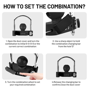 Candado de Combinación de 4 Dígitos Vypart Negro para Remolque de Caravana, Grillete de Seguridad, Candados de Viaje - Product Image 3