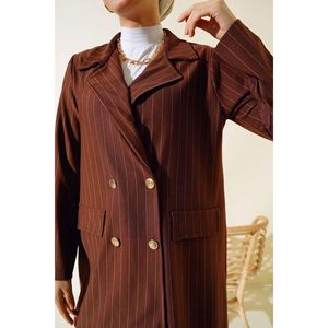 Chaqueta de mujer de crepé a rayas en marrón Chaqueta elegante de Diseño a rayas - Product Image 2