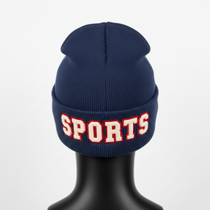 Bonnet en tricot acrylique épais de qualité supérieure 250GSM, doux, extensible, chaud pour l'hiver, couleur bleue, logo brodé personnalisé, jacquard - Product Image 2