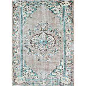 Tapis vintage en laine verte noué à la main, grand format, Pae-2932-Medallion, motif puzzle rectangulaire pour la maison, le couloir, l'entrée, la chambre d'adolescent, 9x12 pouces - Product Image 1