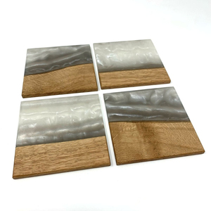Juego de 4 Posavasos para Tazas de Café, Hechos a Mano, Clásicos, Cuadrados, de Resina y Madera, para Decoración del Hogar y Protección de Mesa, en Oferta - Product Image 1