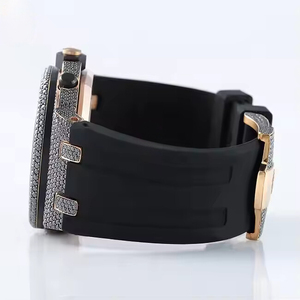 Montre tendance de sport élégante pour hommes, montres-bracelets à quartz cloutées avec diamants noirs et blancs, moissanite, verre courbé en caoutchouc, hip hop - Product Image 5