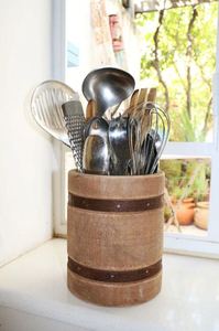 Customized Wooden Barrel Design Kitchen Utensil Holder Cooking <b>Tool</b> Holder Organizer in Wholesale Price - Product Image 3