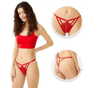 Patterned Velvet Women Thong with Adjustable Waistband CH6082