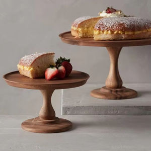TRAITÉ de haute qualité vente chaude en bois d'acacia haut pied rond plateau en bois support à gâteau pour servir des gâteaux et des fruits - Product Image 1