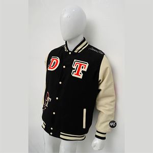 Veste universitaire d'hiver de haute qualité avec logo personnalisé en laine et chenille brodée pour hommes avec manches en cuir de couleur personnalisée High Street - Product Image 1