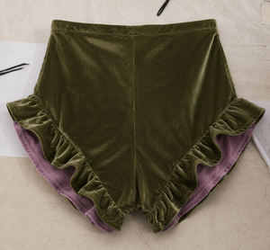 Women's Natural Waist <b>Velvet</b> Shorts with Lace Trim Formal Style Solid Color Breathable Knee-Length All Seasons Wear - Product Image 3
