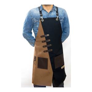 Delantal de Barbacoa Personalizado de Lona Negra con Bolsillos de Cuero, Unisex, Manga Corta, Cierre de Broche, para Uso en Restaurantes y Bares - Product Image 6