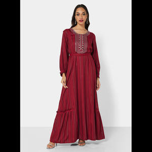 ÚLTIMO CLASSY ESTAMPADO Y BORDADO EN EL CUELLO CON BONITO DISEÑO ÁRABE KAFTAN JALABIYA VESTIDO - Product Image 3