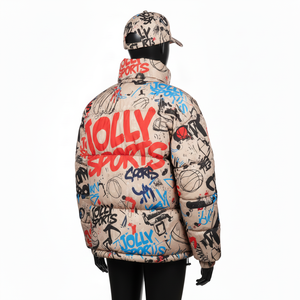 Chaqueta Acolchada de Invierno para Mujer, Cuello Alto, Tejido de Poliéster, Diseño de Paneles con Estampado de Grafiti, Chaqueta Acolchada con Logotipo Personalizado para Mujer - Product Image 5