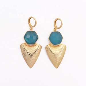 ต่างหูทรงหกเหลี่ยมประดับพลอยสีเทอร์ควอยซ์ชุบทองพร้อมลูกศรดีไซน์ทันสมัย - Product Image 6