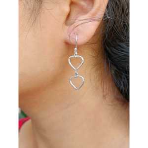 925 <b>Solid</b> Sterling <b>Silver</b> Dual Heart Drop <b>Earrings</b> for Girls Minimalist Design with Dangling <b>Silver</b> Finish - Product Image 5