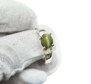 Anillo de mujer Ojo de gato natural y piedras preciosas CZ Aniversario Cumpleaños Compromiso delicado Joyería mínima Anillo de plata esterlina 925 - Product Image 5