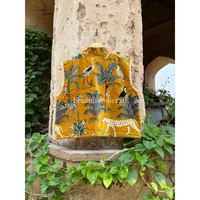 Veste matelassée unisexe réversible en velours brut de coton, style bohème floral, inspirée des hippies, pour femme, col en V, séchage rapide, manches courtes