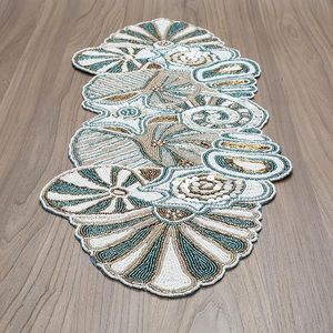 Christmas <b>Dining</b> <b>Table</b> Beaded <b>Runner</b> Placemat Handmade Cloth Decorative Wedding Mat With Leaves Design for Home Use - Product Image 1