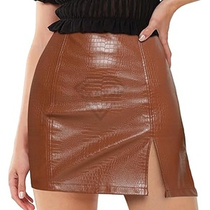 Jupe courte en similicuir PU sexy à coupe trapèze, couleur personnalisée 2025, pour tenue de soirée, jupe plissée mini en similicuir taille haute pour femmes - Product Image 1