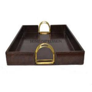 Bandeja hecha de metal resistente de color negro con mango de diseñador de lujo único chapado en oro bandeja de servicio centro de mesa y decoración - Product Image 4