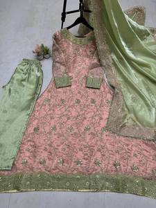 Vestidos de fiesta de trabajo bordados de estilo indio pakistaní e indio Salwar Kameez Top largo de tres piezas para niña - Product Image 4