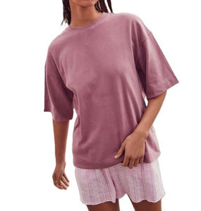 Camiseta lisa de alta calidad para mujer, camiseta de angustia personalizada a la moda, cuello redondo, algodón pesado, manga corta, ajustada, verano rápido - Product Image 2