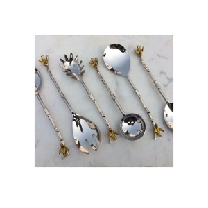 Juego de cubiertos de ensalada de latón y acero inoxidable con diseño de pájaro de 8 con esmalte para el hogar, juegos de cubiertos de Metal de tamaño personalizado para servir ensaladas - Product Image 2