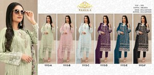 Multi Thread & Zari Work Faux Georgette tela precioso Color brillante moda paquistaní Anarkali Salwar Kameez para mujeres o niñas - Product Image 6