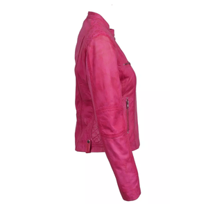 Ladies Slim Fit Biker Pure Pink Genuine Soft Leather Racing Motorbike Jacket CE Armoured Protections Motorcycle Jacket For Women - Product Image 2
