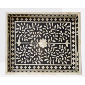 Plateau de service en chocolat nacré de qualité supérieure plateau de service en chocolat de forme rectangulaire au design vintage pour le Ramadan - Product Image 4