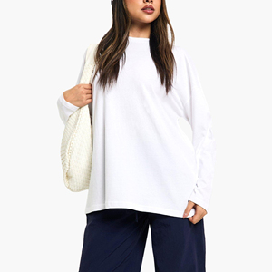 Camiseta de manga larga para mujer de peso pesado hecha a medida logotipo impreso personalizado de gran tamaño hombro caído streatwear camiseta de mujer - Product Image 5