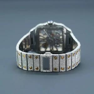 New Arrival Luxury Brand Wrist <b>Quartz</b> Automatic VVS Labgrown Diamond Skeltone Yellow Gold Dial Moissanite <b>Watch</b> for <b>Men</b> - Product Image 4
