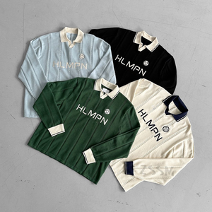 Customized Embroidery Logo Men's <b>Rugby</b> for Polo <b>Shirt</b> Cotton Twill Knit Collar Casual <b>Long</b>-<b>Sleeved</b> Striped for POLO Top - Product Image 5