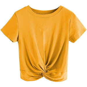 <b>Women</b>’s <b>White</b> Twist Front <b>T</b>-<b>Shirt</b> Cropped Crew Neck Short Sleeve Fashion Top - Product Image 2