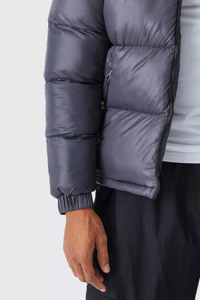 Venta caliente de diseño personalizado de poliéster brillo chaqueta acolchada con capucha en gris a prueba de viento cálido invierno al aire libre burbuja chaqueta con bolsillos - Product Image 2