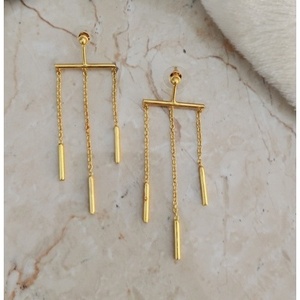 SOUMYA CREATIONS Boucles d'oreilles pendantes géométriques en laiton plaqué or faites à la main pour femmes, tendance, pour fêtes, mariages, style Rajasthan - Product Image 3