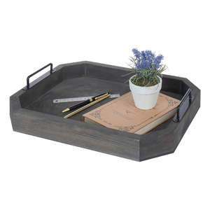 Plateau de service artisanal vintage en bois de pin gris avec poignées en métal décor de bureau à domicile fabricant indien exportateur meilleur prix - Product Image 2