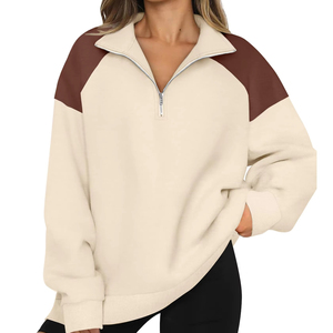 Sudaderas con estampado de logotipo personalizado de alta calidad para mujer, jersey con cremallera de cuarto de mujer de Color sólido más vendido a la venta - Product Image 1