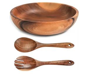 Ensaladera de madera rústica de lujo ecológico al por mayor, Decoración de cocina tallada a mano duradera, vajilla orgánica, estilo de granja, respetuosa con el medio ambiente - Product Image 5