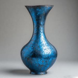 Florero azul envejecido OceanVerdant, busca interiores antiguos, jarrón de suelo de tono metálico, diseño Floral en relieve, decoración del hogar, declaración de acento - Product Image 2