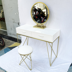 Modern BTD68053 Bronze Gold V-Shaped Dressing Table and Chair Set with Lighted <b>Mirror</b> Featuring a Bedroom <b>Panel</b> Design - Product Image 5