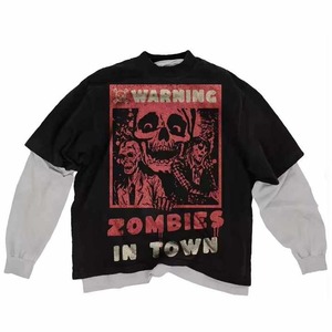 Camiseta de manga larga de doble capa de gran tamaño de algodón 100% personalizada para hombre, estampado DTG gráfico Vintage lavado con ácido sólido para invierno - Product Image 2