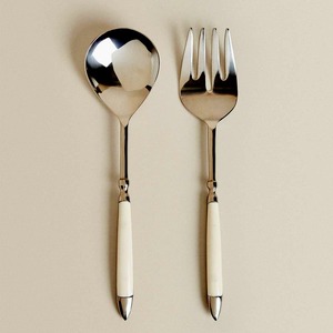 Cuchara dorada de acero inoxidable para servidor de ensalada, mango de diseño de extremo de resina plano largo, cubiertos pulidos con espejo dorado - Product Image 6